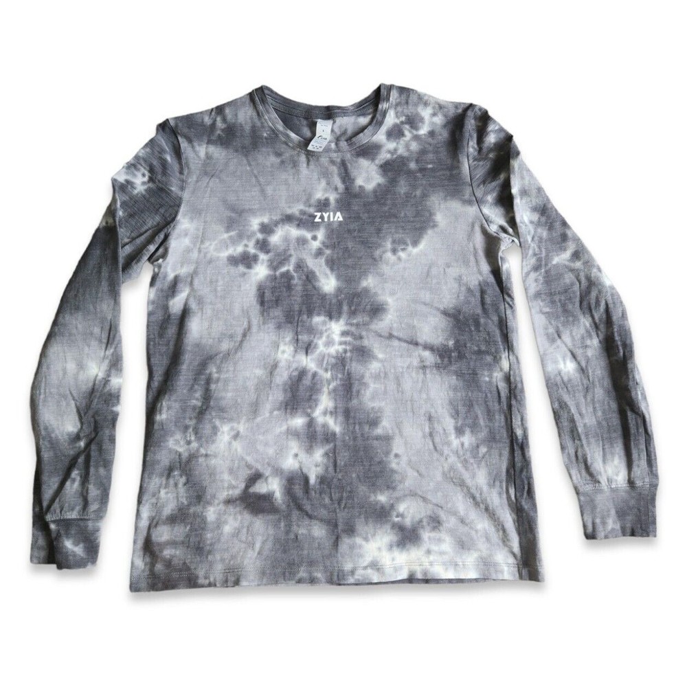 ZYIA Active Women's Small Long Sleeve Tie Dye Black Gray Top